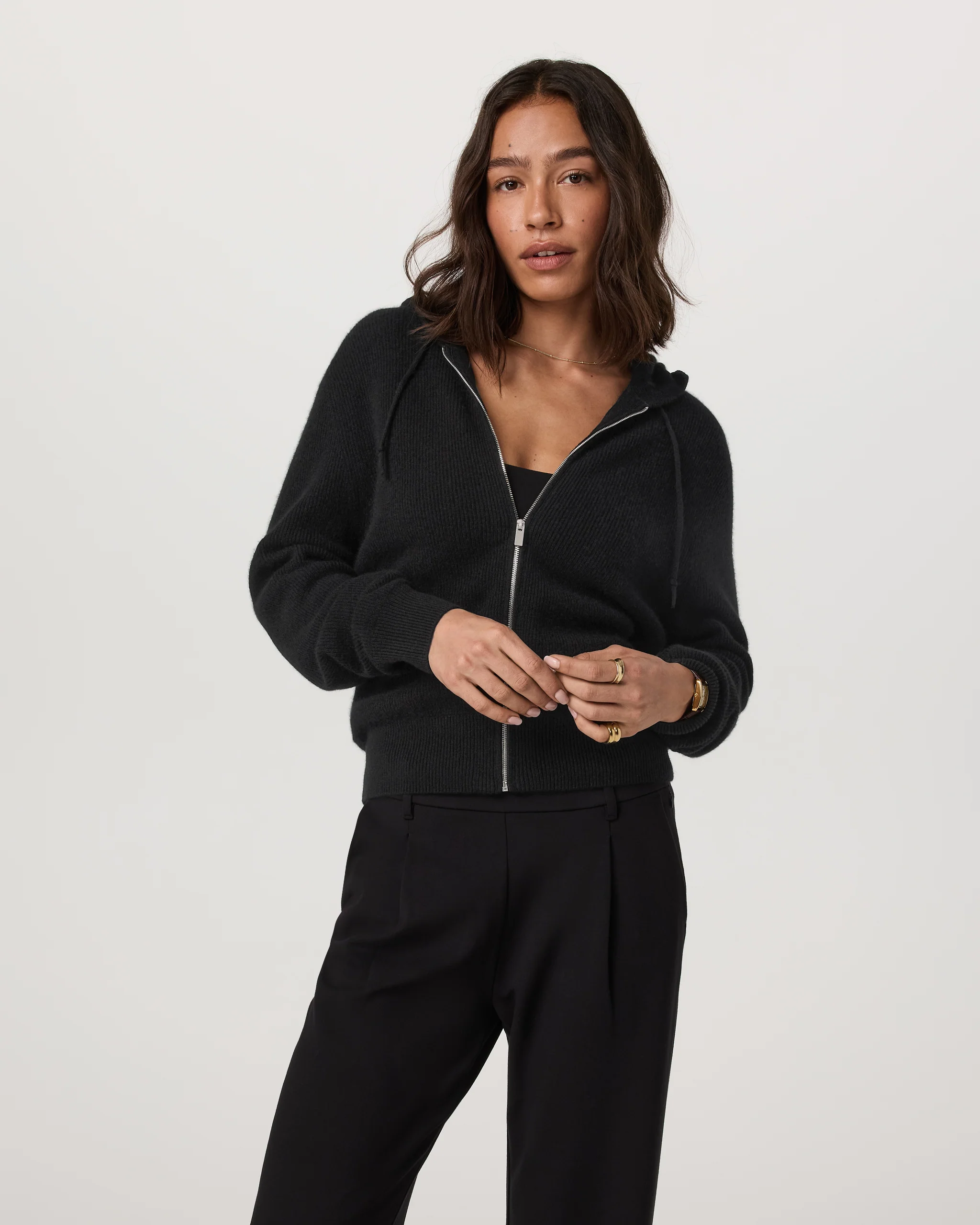 Émilie Full Zip Cashmere Rib Hoodie