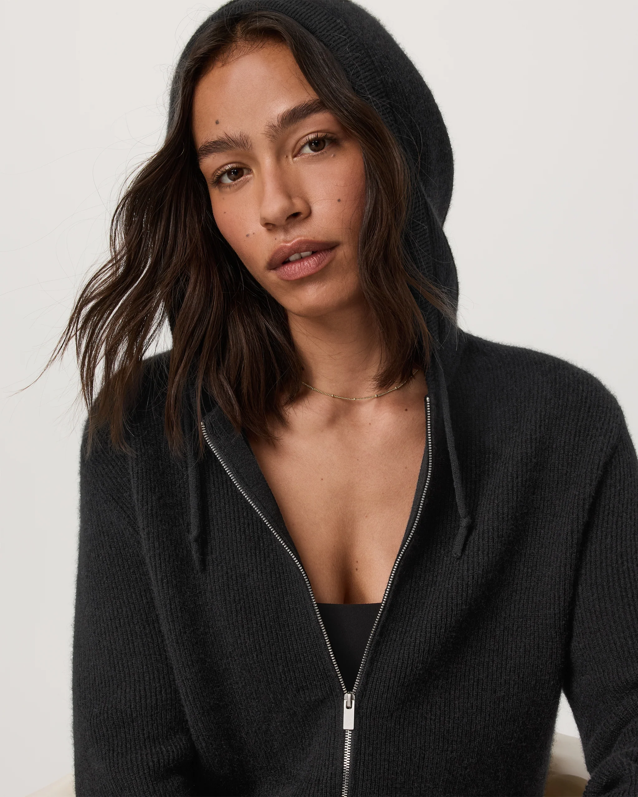 Émilie Full Zip Cashmere Rib Hoodie